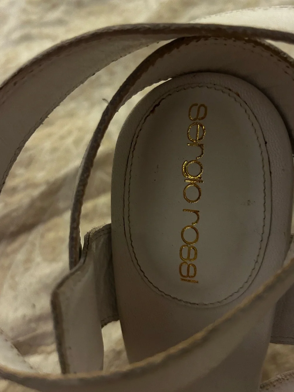 Sergio Rossi White Leather Stud-Trim Platform Sandals with authentication certif